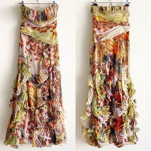 Jovani Beaded Ruffle Strapless Gown Multi Gold 8